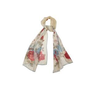 Vintage Silk Scarf Cream Light Blue Red Floral Rectangular